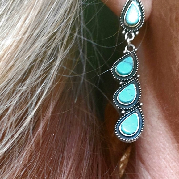 NWB! 925 Sterling Silver real turquoise earrings - Picture 2 of 8